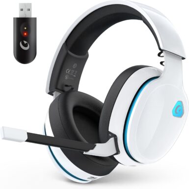 AOC 2.4GHz Wireless Gaming Headset for PS5, PS4 Fortnite & Call of Duty/FPS Gamers, PC, Switch, Bluetooth 6.0 Gaming Headphones with Noise Canceling Mic, 7.1 Virtual Surround, 45Hr Battery -White